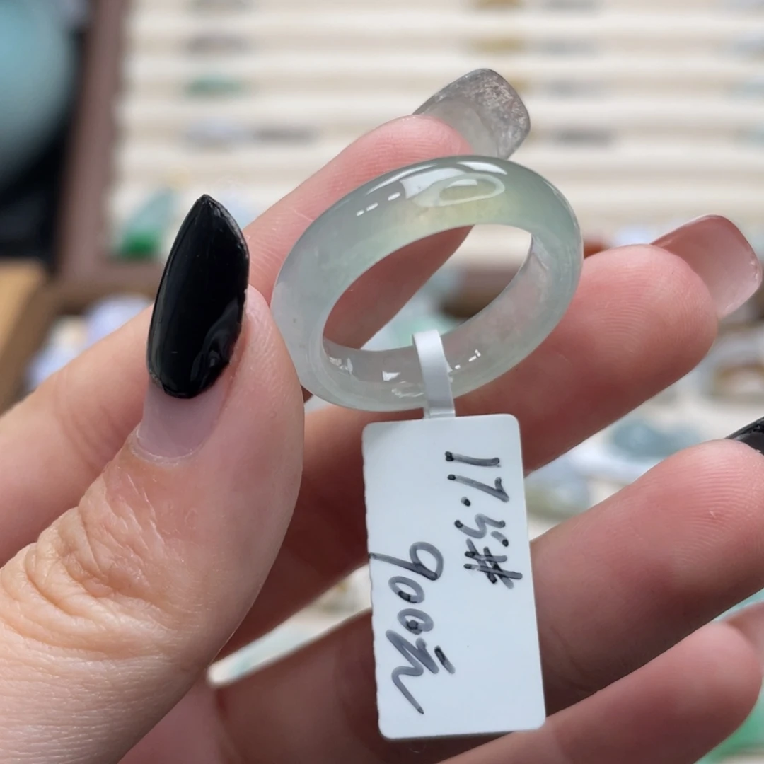 翡翠未镶嵌戒圈a55港圈17.5高冰高透冰绿