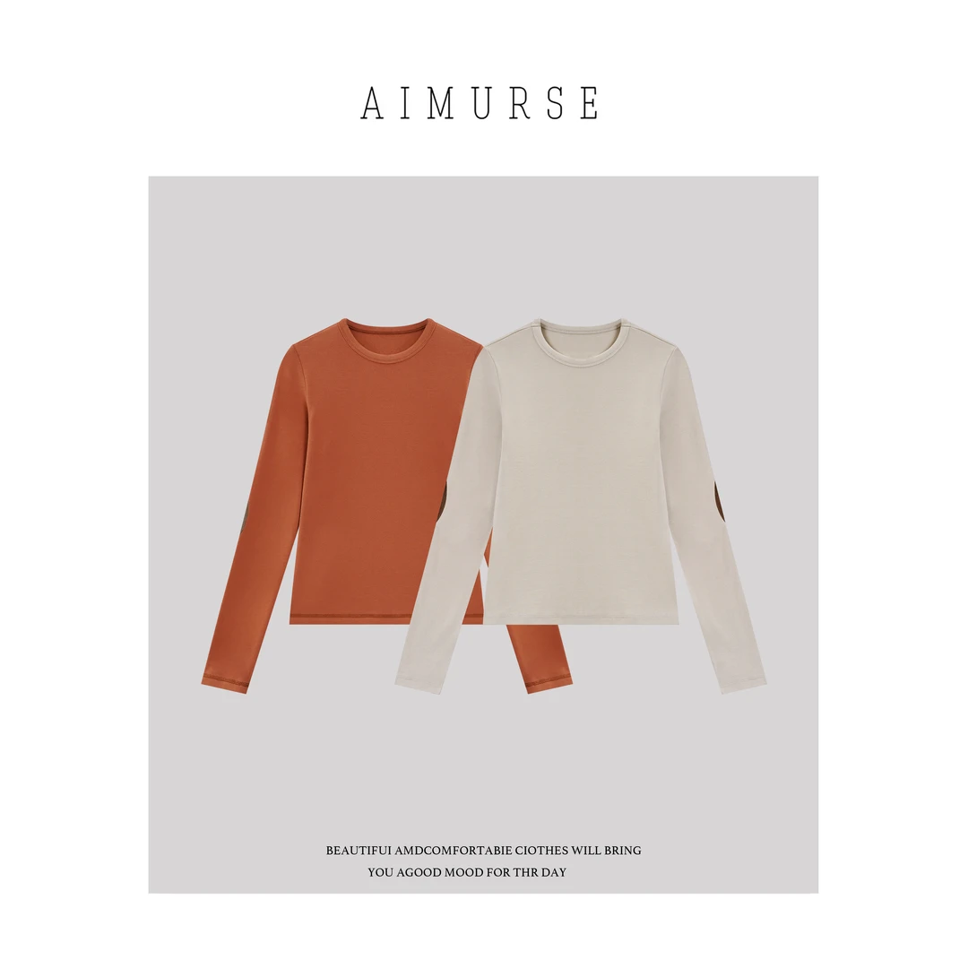 AIMURSE【百搭神器】小众设计师 简约舒适袖腕贴布时髦T恤 AM70278
