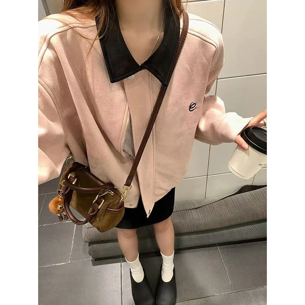 保暖洋气女小众上衣通用秋季娃娃领短外套ol春秋翻领