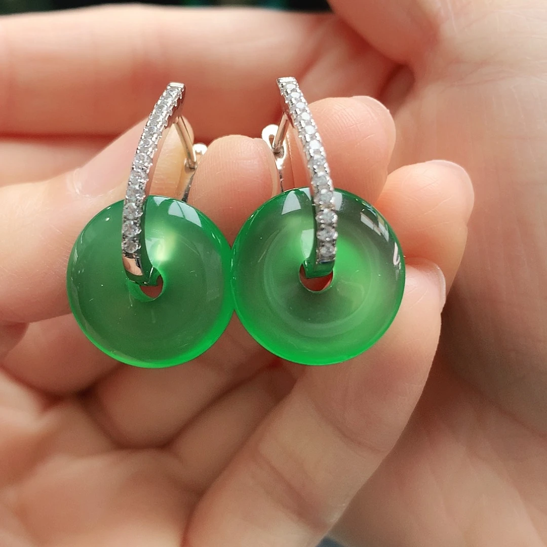 玛瑙/玉髓耳钉银S925镶嵌