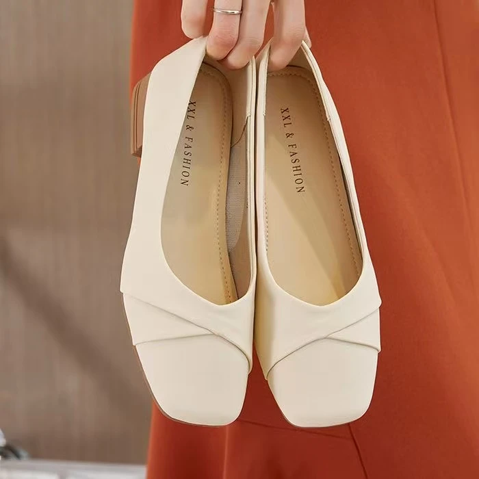 【翘颜品牌】春夏季新款包头粗跟舒适纯色百搭鞋子19281