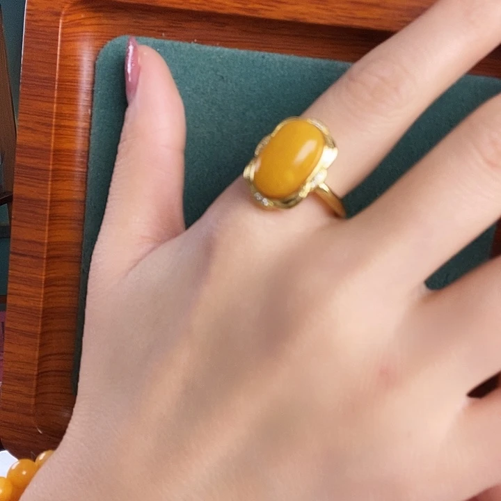 蜜蜡银S925镶嵌戒指戒指