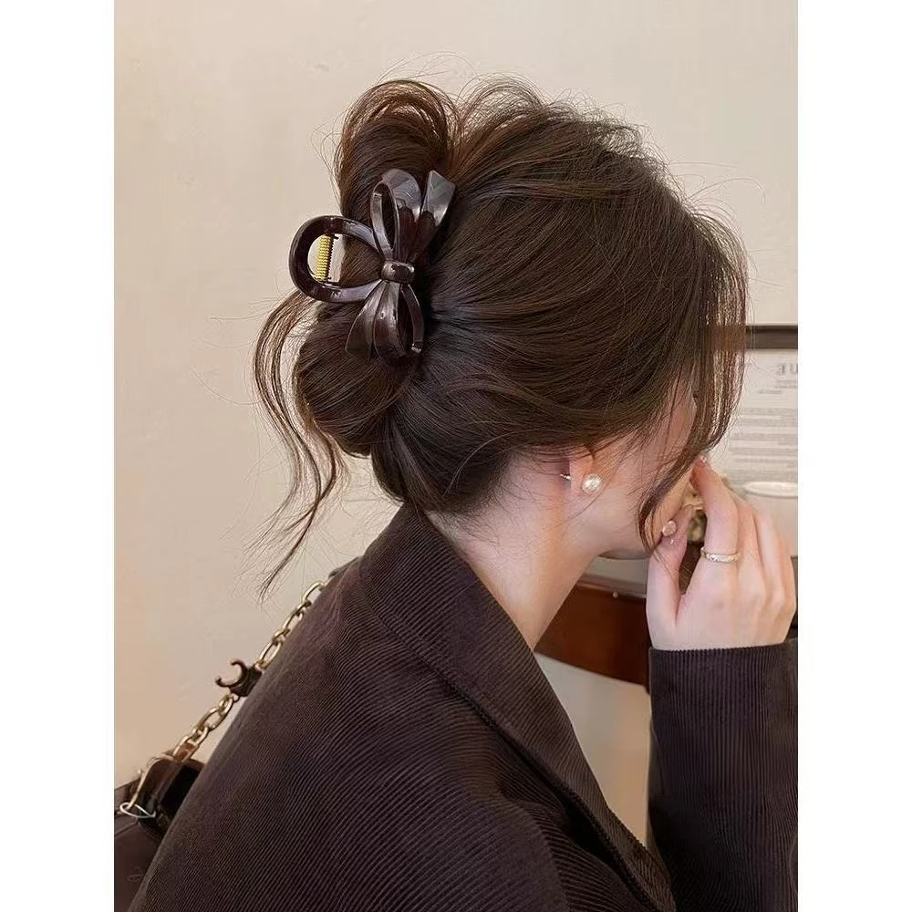 韵予巧克力棕蝴蝶结抓夹春夏鲨鱼夹发夹女后脑勺 2025新款R008