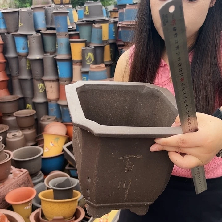 23紫泥切角四方花盆花盆花盆
