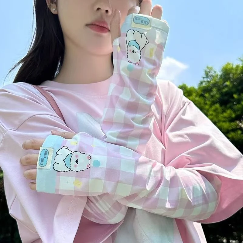 2025新款可爱休闲波点狗狗图案冰丝防晒袖套防紫外线宽松冰袖