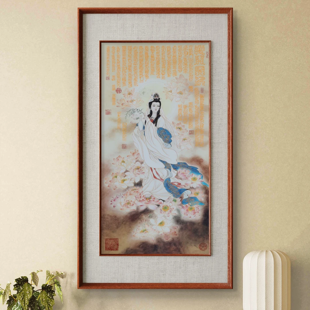 《花开见佛》杭州锦丝绫布软装裱