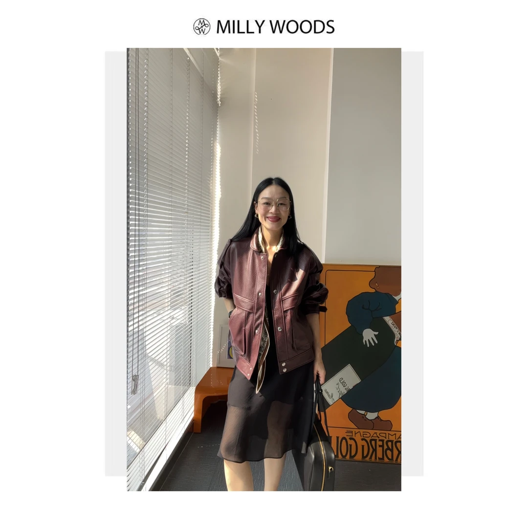 [MW]设计师小立领意大利荔枝纹绵羊皮夹克外套