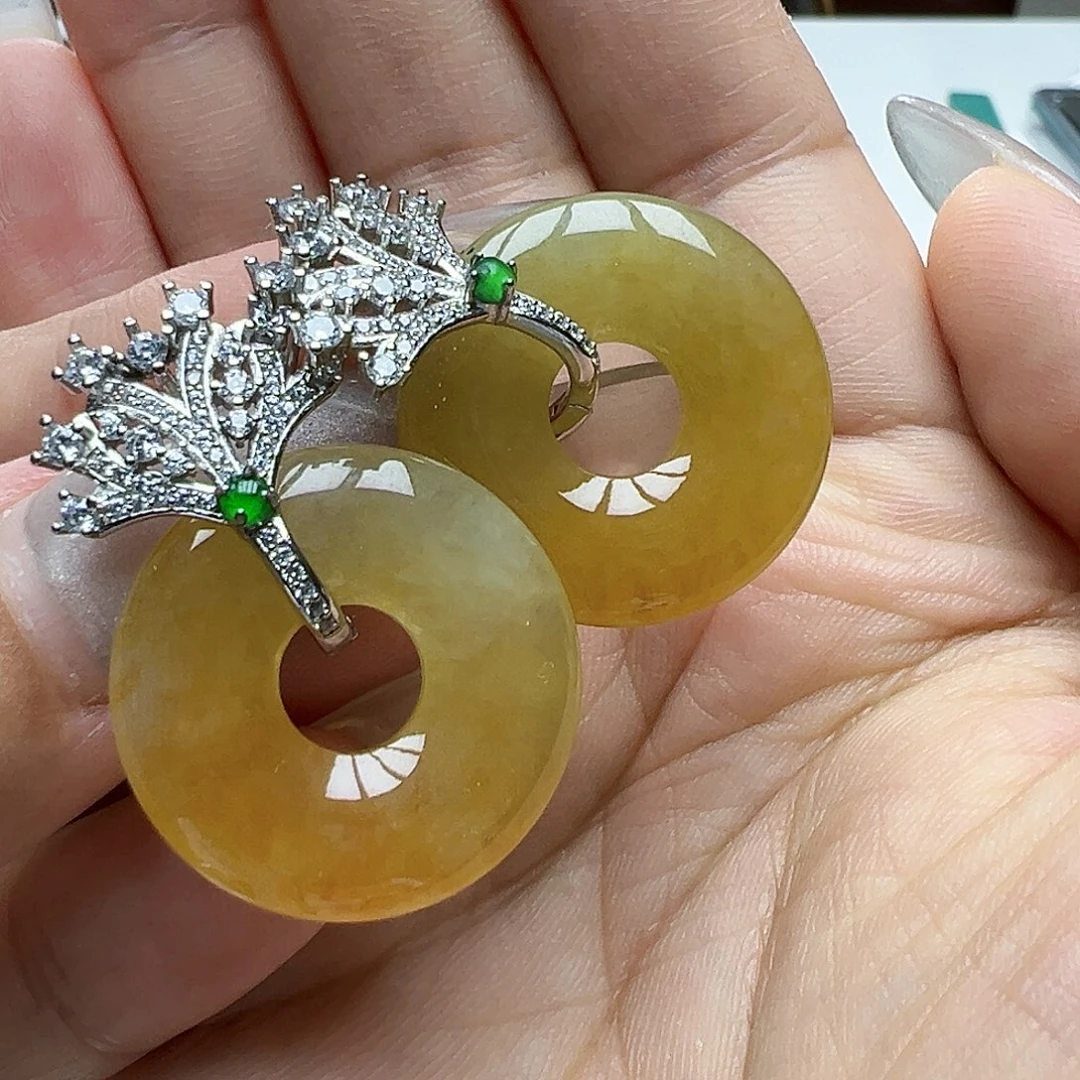 翡翠银S925镶嵌耳饰短*天然缅甸A货翡翠