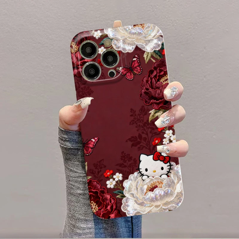 印花牡丹凯蒂适用苹果17菲林手机壳华为创意vivo高级小米oppo防摔