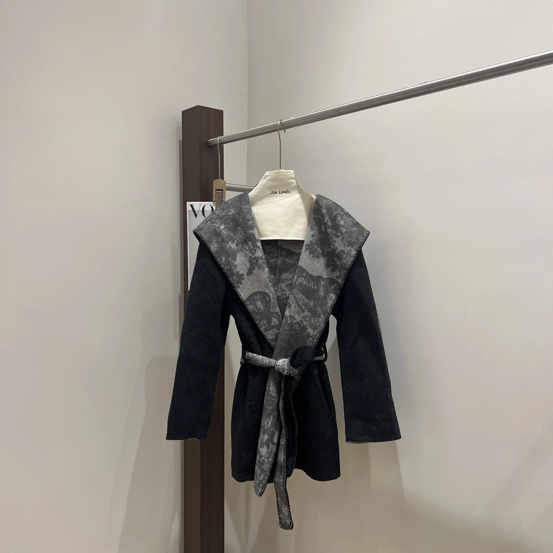 LT女连帽毛呢外套宽松显瘦大衣韩版呢大衣拼接秋冬X271