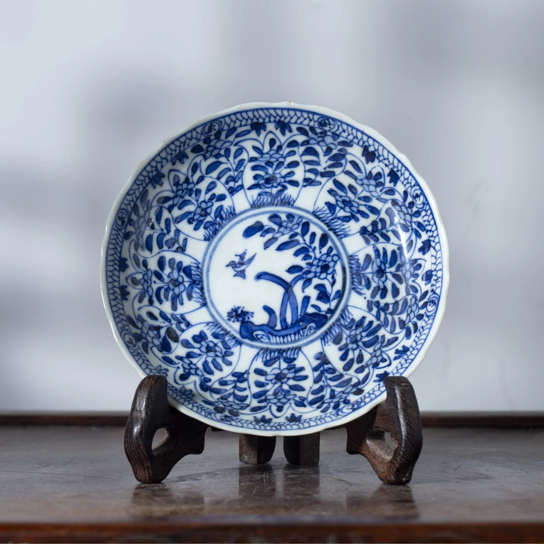 【拍卖-清光绪】·青花开窗花鸟纹花口碟