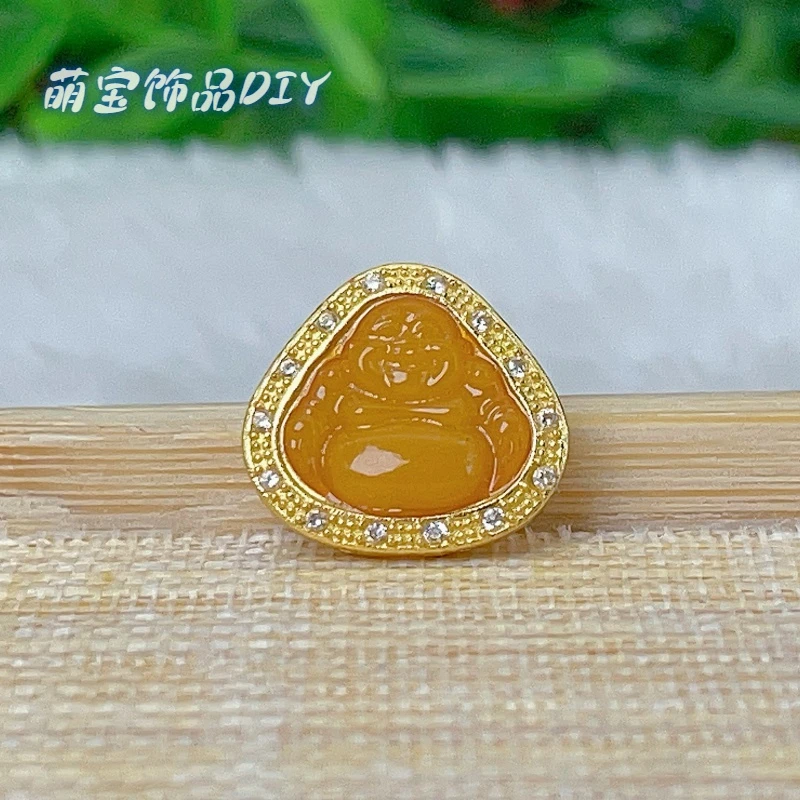 【萌宝饰品】B21蜜蜡老蜡弥勒佛钻边通孔款约 5*13mmDIY 多样性发一