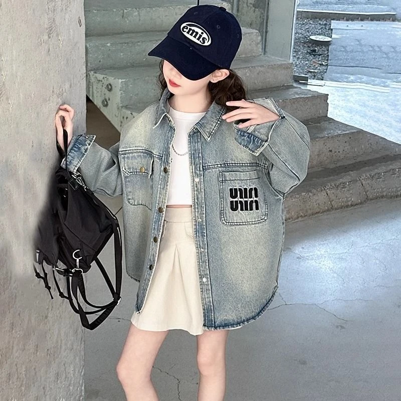 儿童薄款外套春秋款2025新款中大童女童外套学生版长袖衬衫洋气