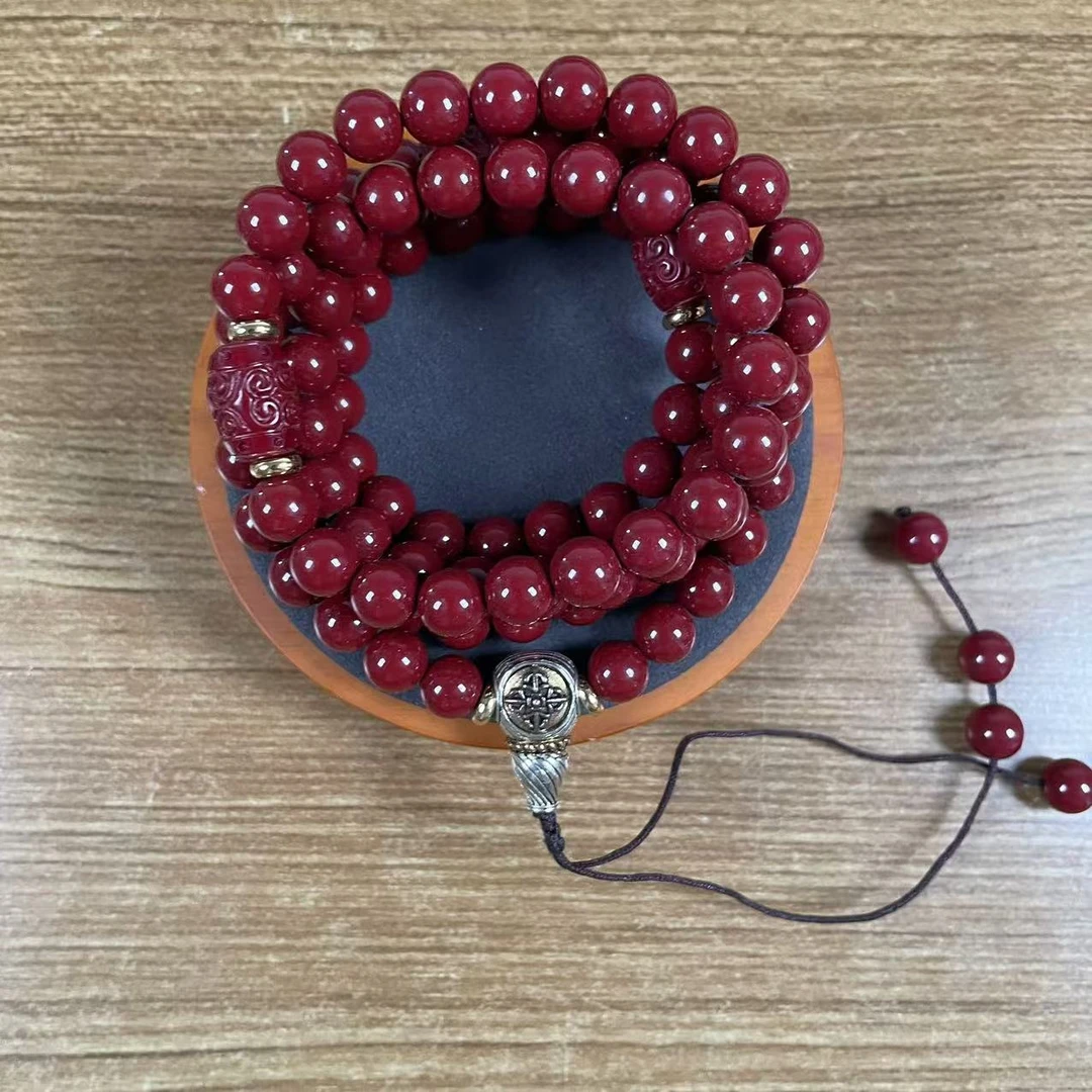 含辰砂工艺品卡8mm 配精工满工三通108佛珠毛衣链项链