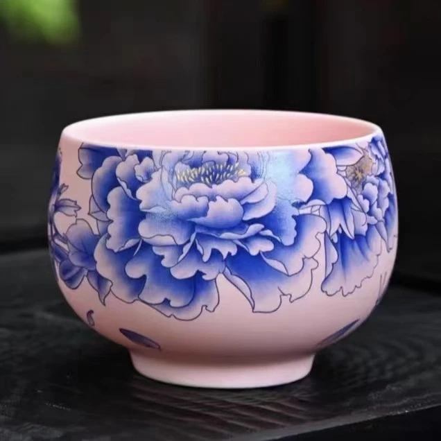 粉汝窑国色天香罗汉杯主人杯复古简约高档家用可养茶杯单杯G339