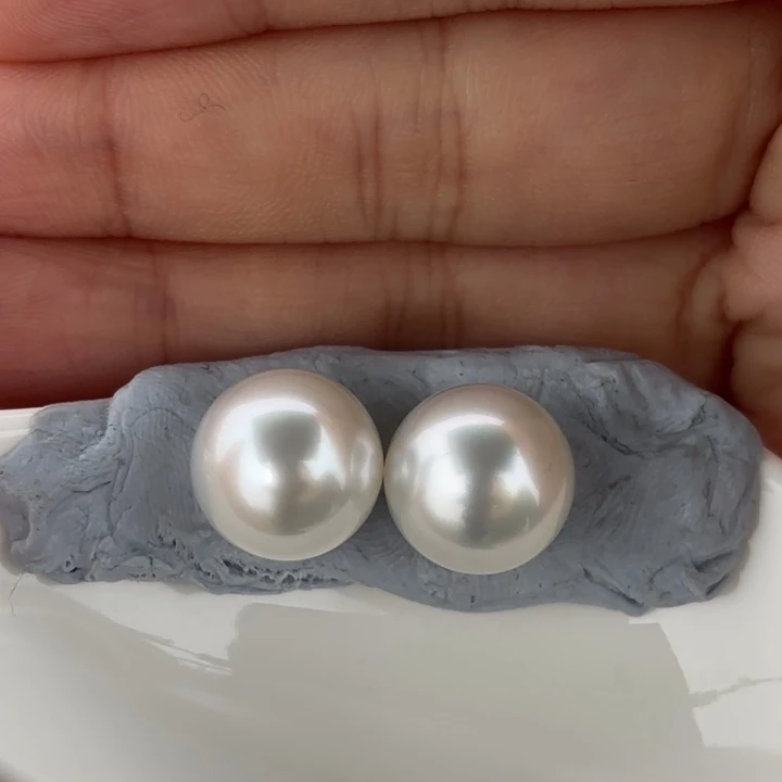 定制海水珍珠未镶嵌裸珠12.7-12.8mm澳白裸珠两颗