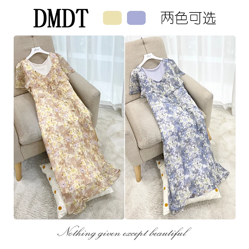 【DMDT潮牌】2025夏季新品 “云海踏浪”碎花显瘦短袖休闲连衣裙62561