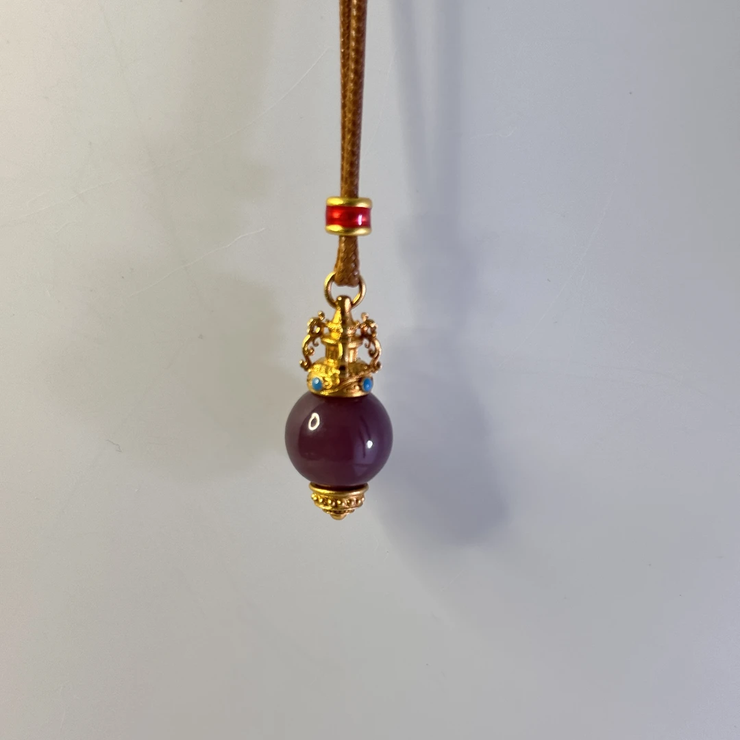 吊坠925银琉璃 万能吊坠紫色琉璃圆珠吊坠尺寸约14mm中国风套链