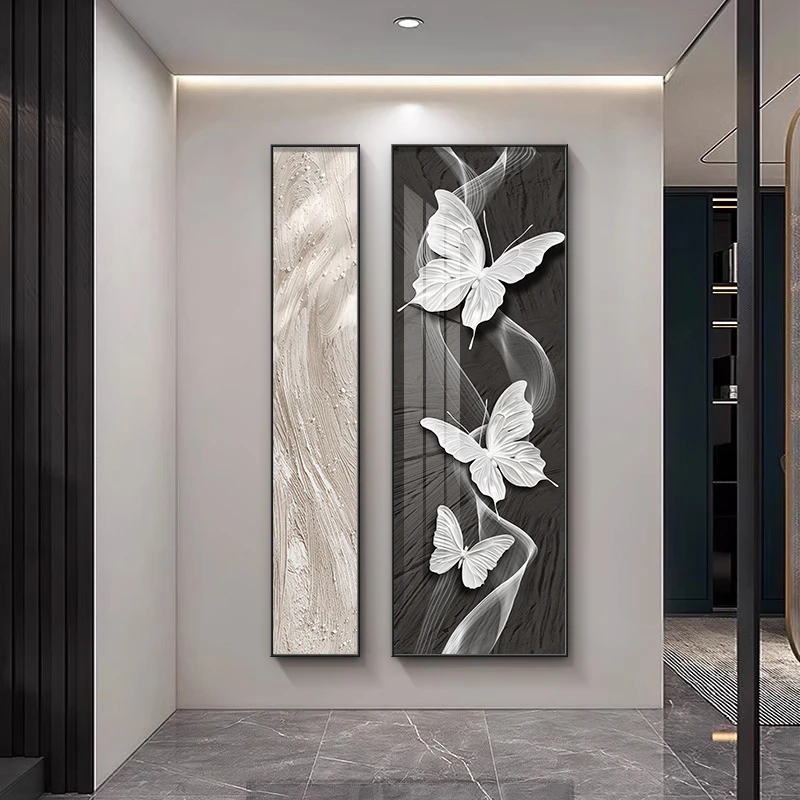 黑白高级感玄关装饰画侘寂风蝴蝶组合画抽象简约入户走廊过道挂画