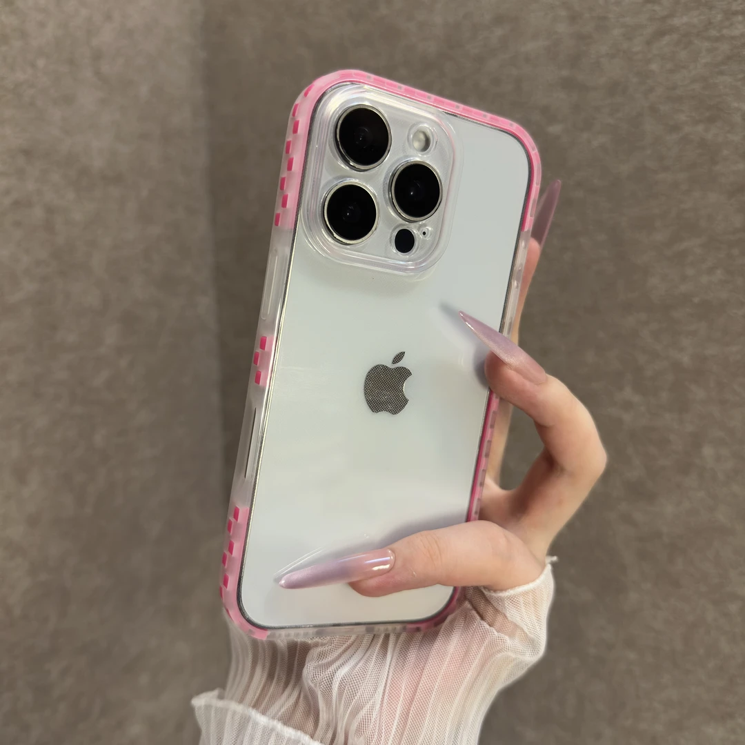 多巴胺网格适用苹果16promax手机壳iPhone15全包14简约透明13女款