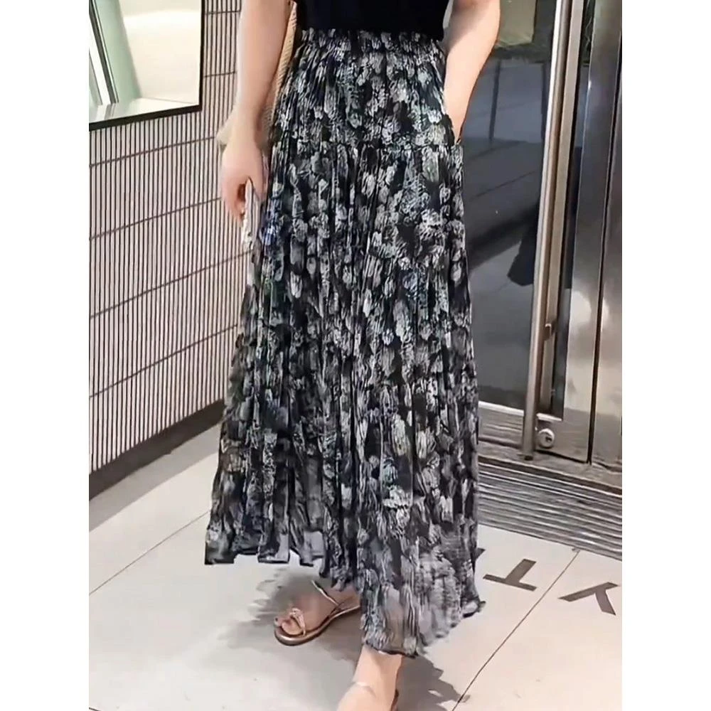 碎花长裙半身裙女夏季2025新款飘逸绝美遮胯蛋糕裙显瘦雪纺a字裙