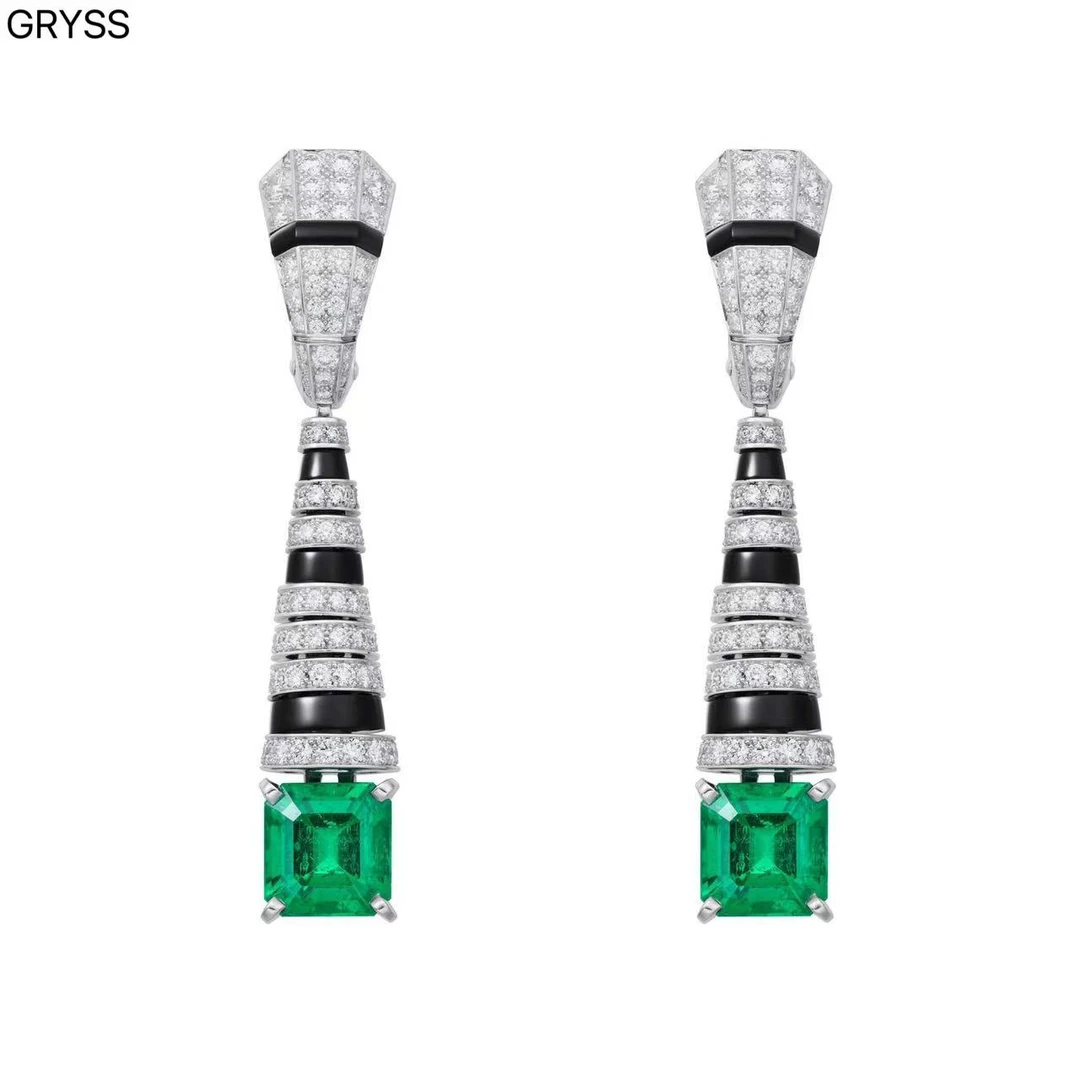 925银合成锆石耳饰 GRYSS 三角黑纹祖绿耳环不掉色高奢时尚美YJCY