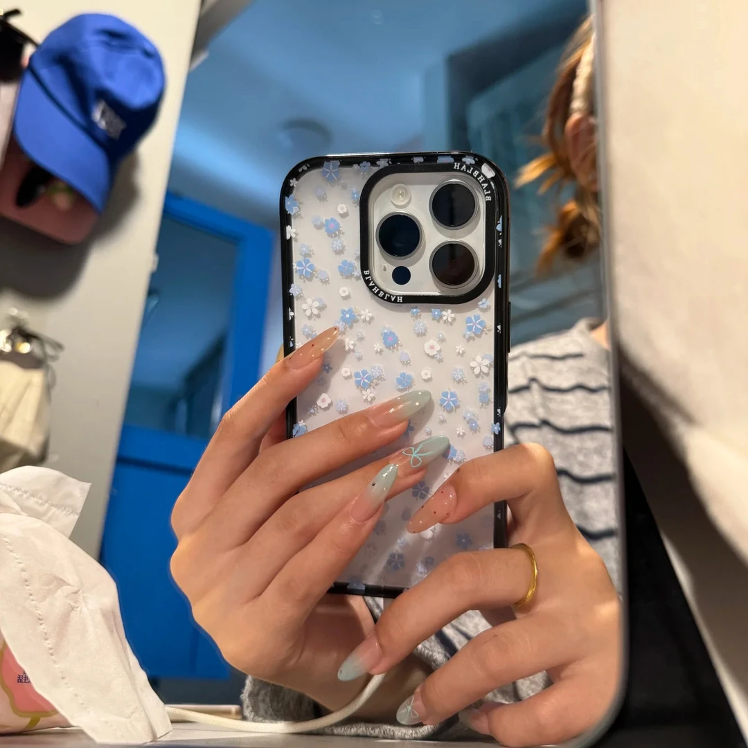 欧克里里蓝碎花适用苹果16/17promax亚克力手机壳iPhone15/14/13