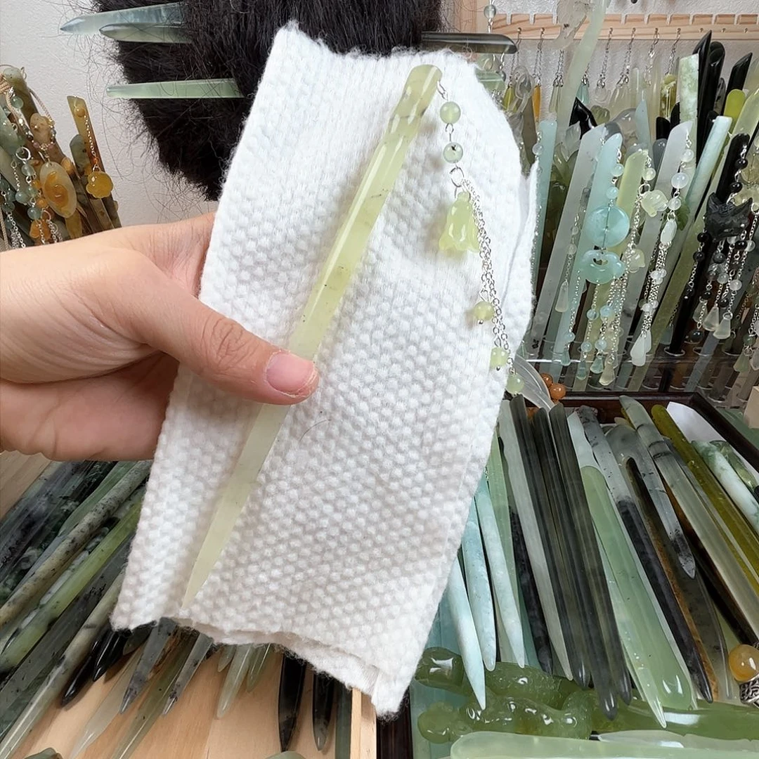 蛇纹石玉发饰未镶嵌长度18.5