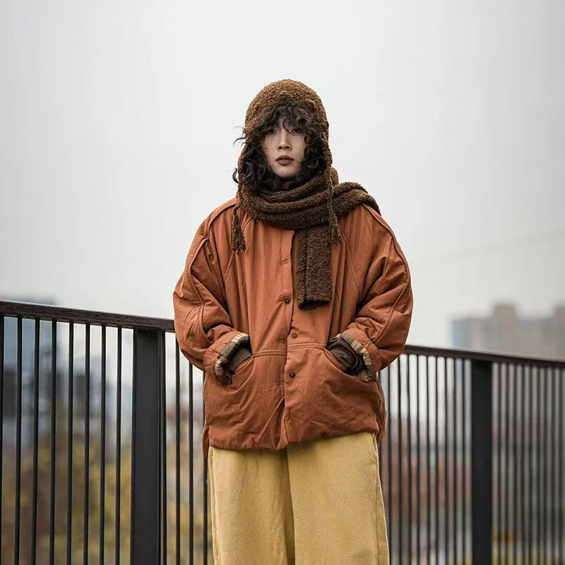 疯子张24冬款圆领宽松休闲柔软舒适开衫保暖棉衣#08401