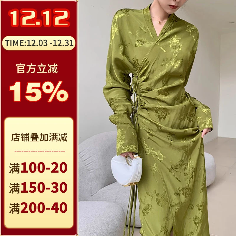 沪小鹿纸样 新中式抽褶改良长裙连衣裙女长袖修身长袍纸样 CX065