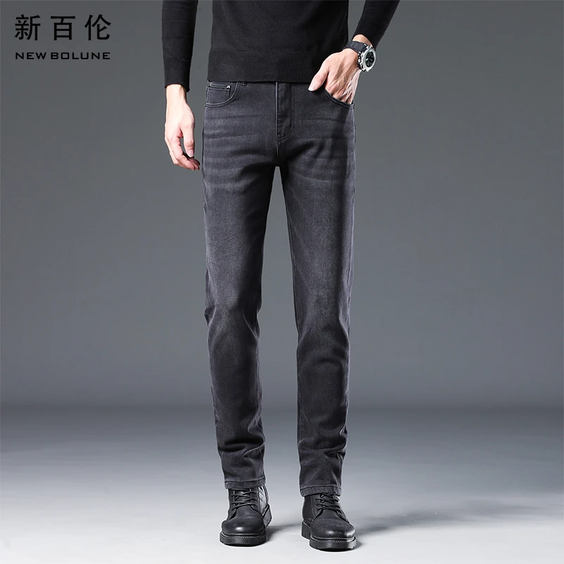 新百伦秋冬牛仔裤男黑色2025新款百搭休闲修身直筒男款弹力长裤潮