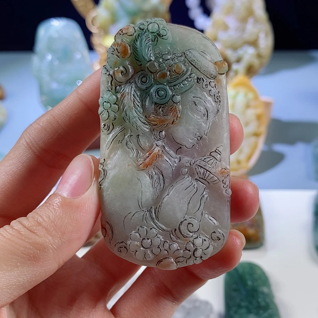 定制翡翠未镶嵌天然a货翡翠三彩卓玛