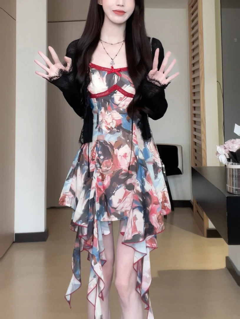 松本丧丧油画裙涂鸦吊带裙设计感气质春季吊带连衣裙B251Q0332