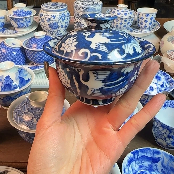 名窑口 一鹭连升大盖碗放漏