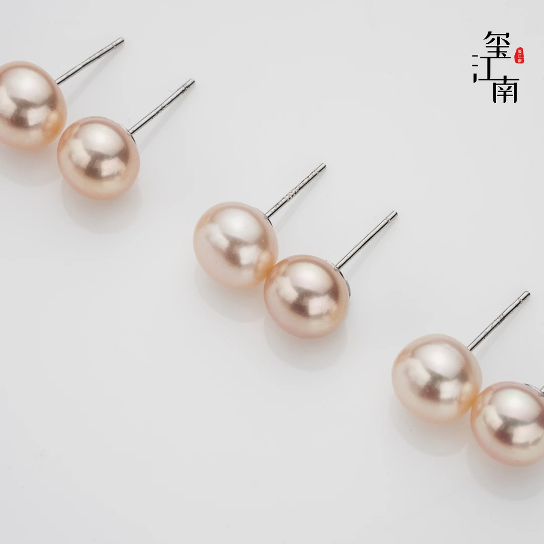 小北极光｜淡水珍珠中国红耳钉S925银素钉7～8mm多样性发1 FE087