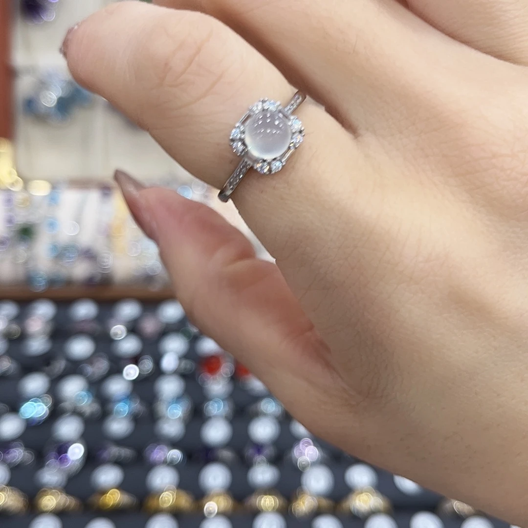 蛇纹石玉银S925镶嵌戒指