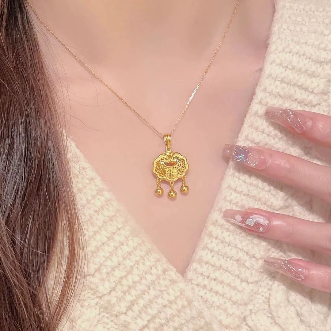 铜合金吊坠 爆款如意平安锁母亲节礼物宝宝平安长命铃铛项链挂坠