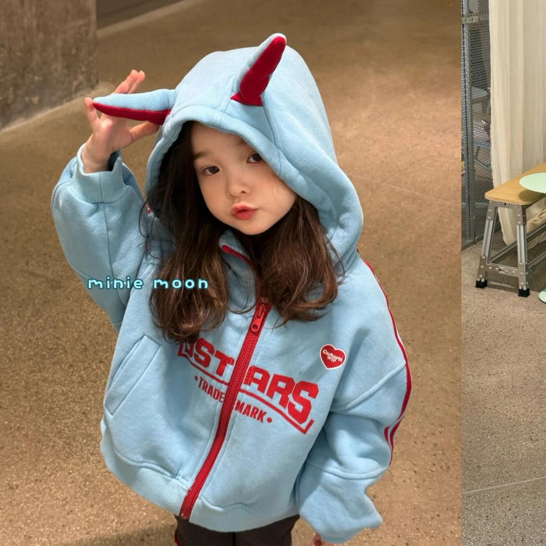 女童连帽秋装卫衣外套2025宝宝春秋新款加绒上衣儿童休闲洋气开衫