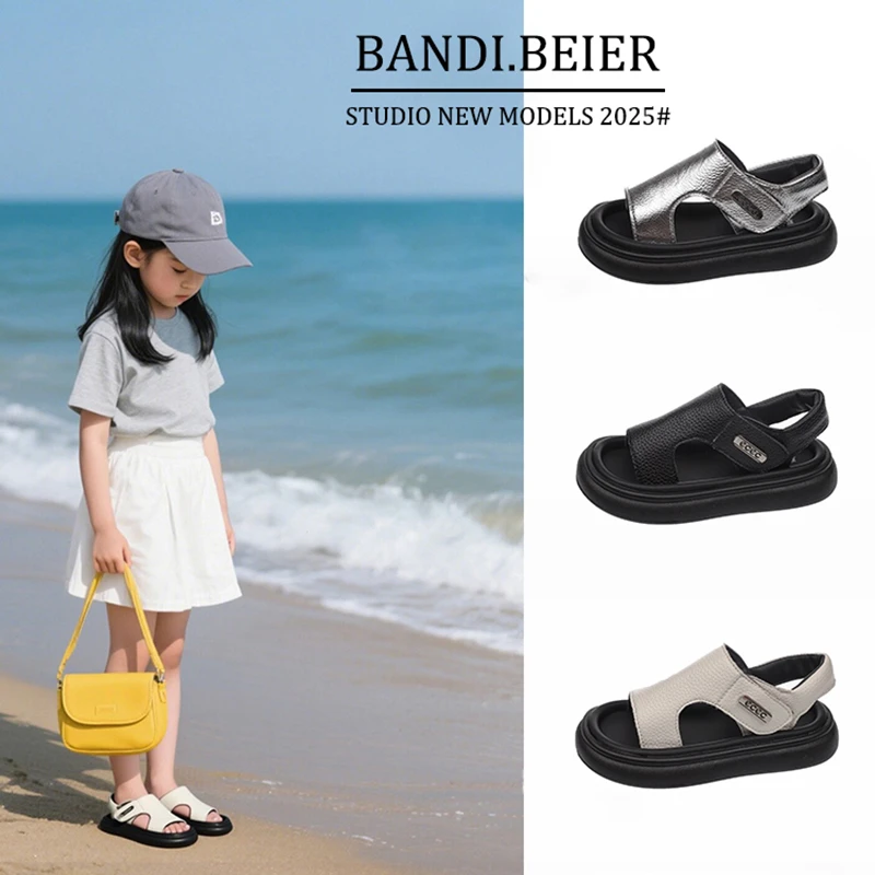 断码清货-（头层~粒面纹）儿童沙滩鞋2025夏新男女童软底凉鞋百搭