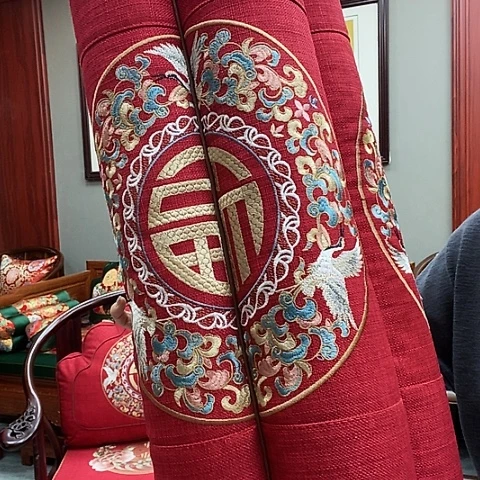 福利现货 梅花枕 麻布红色松鹤