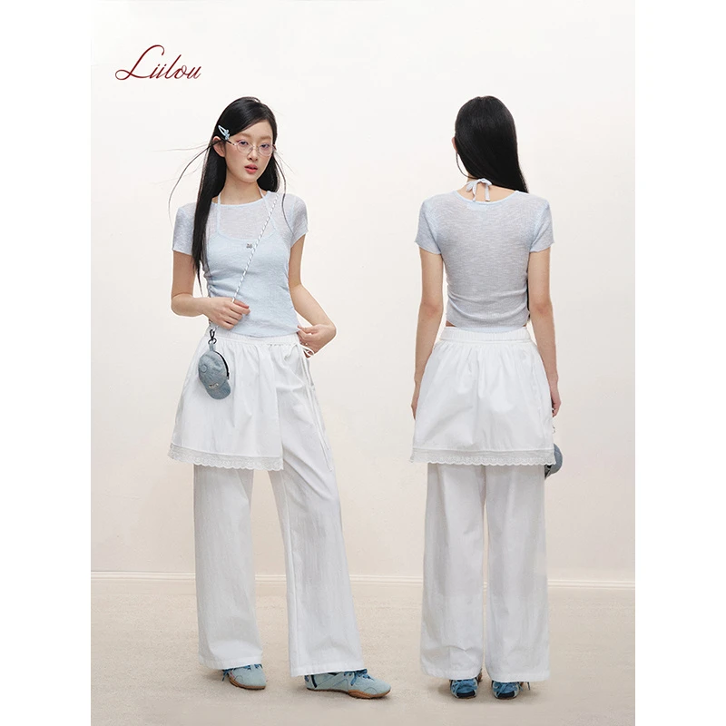 Liilou 25ss 松弛感 真两件 搭片花边叠穿休闲阔腿裤
