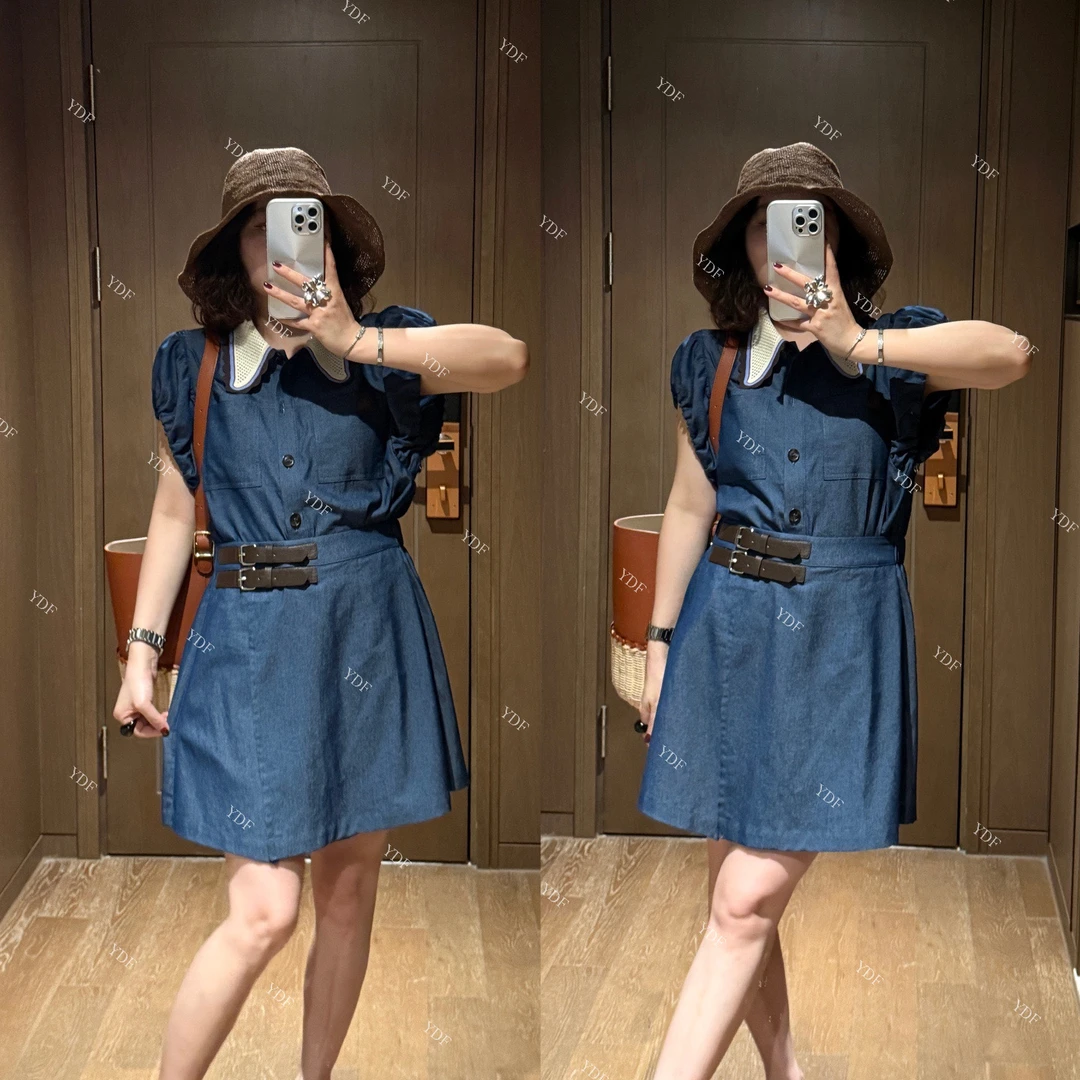 YDFSTUDIO小众【仲夏丹宁】高品重工假两件设计时尚翻领牛仔连衣裙
