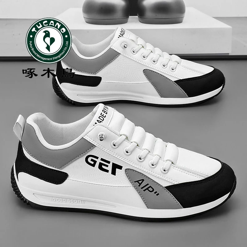 正品啄木鸟一脚蹬男鞋春季学生运动板鞋跑步男休闲小白鞋厚底夏季