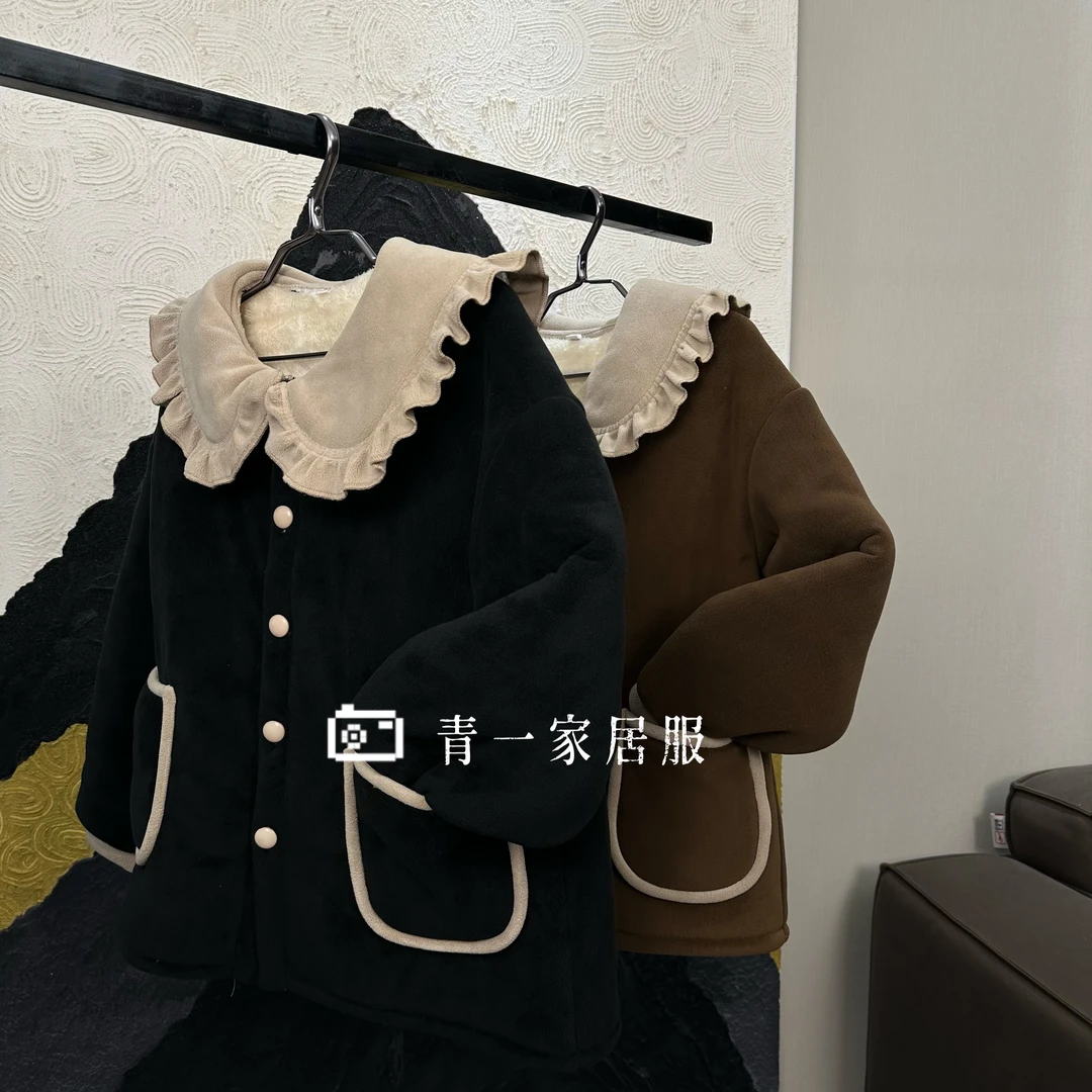 女款家居服娃娃领加厚奥利绒甜美可外穿