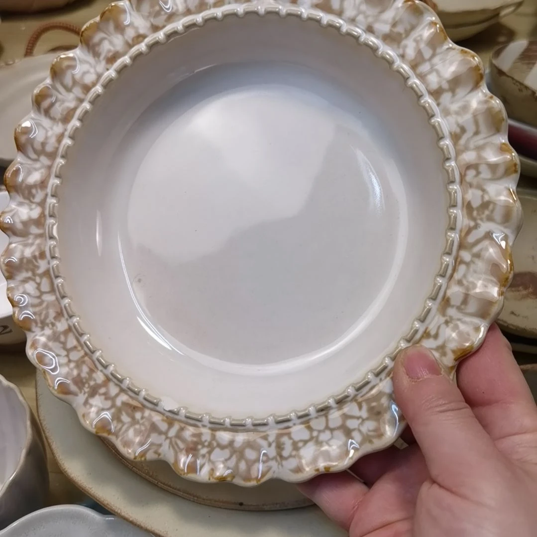 瓷片微瑕焦糖黄深盘三个一组