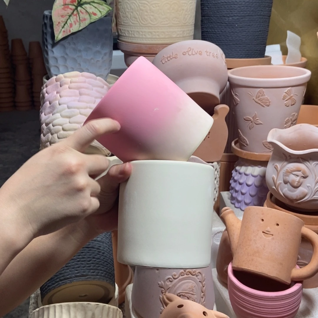 11×11直筒盆 白+粉2个