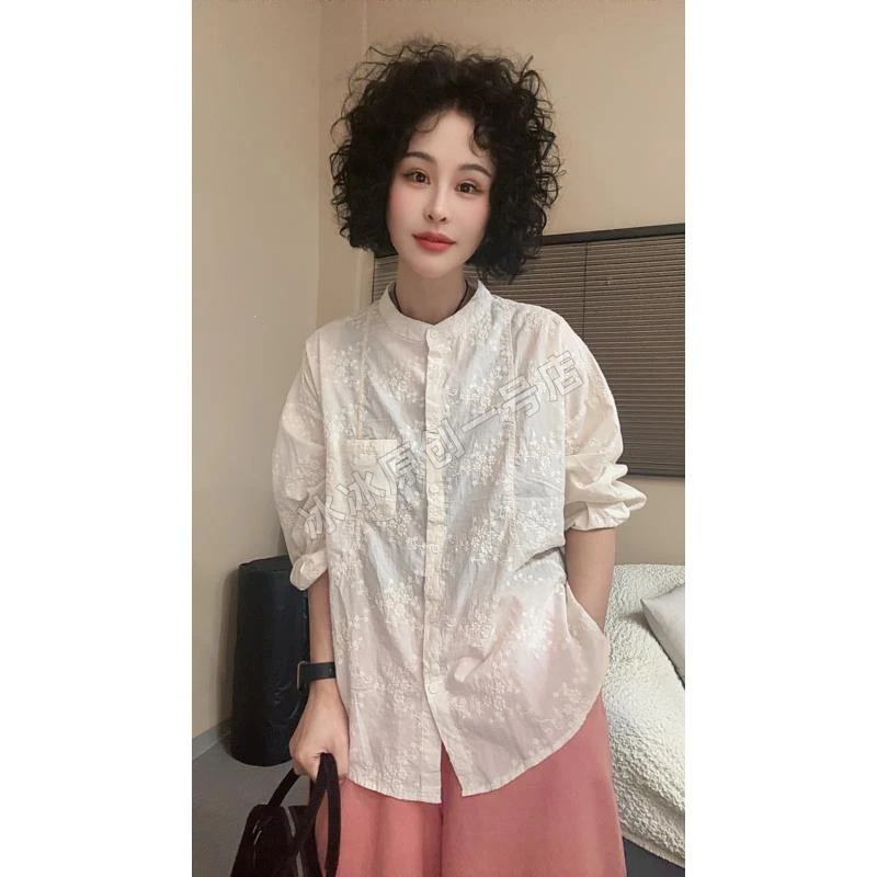 【冰冰一号店】86133刺绣提花复古文艺衬衫
