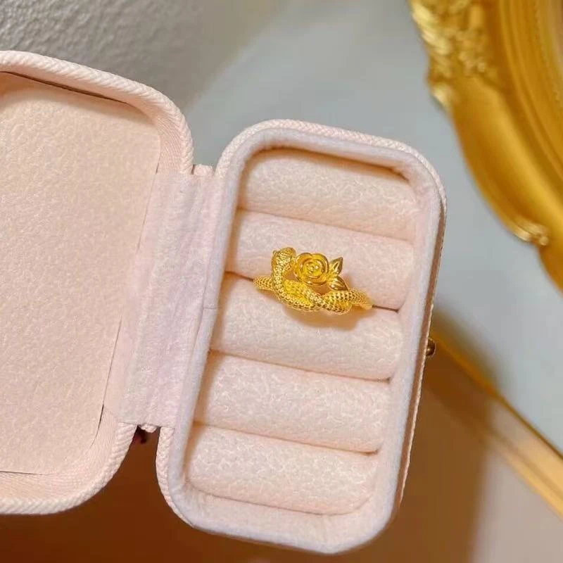 Chow Tai Seng/周大生足金玫瑰与蛇活口戒指中古高级感轻奢