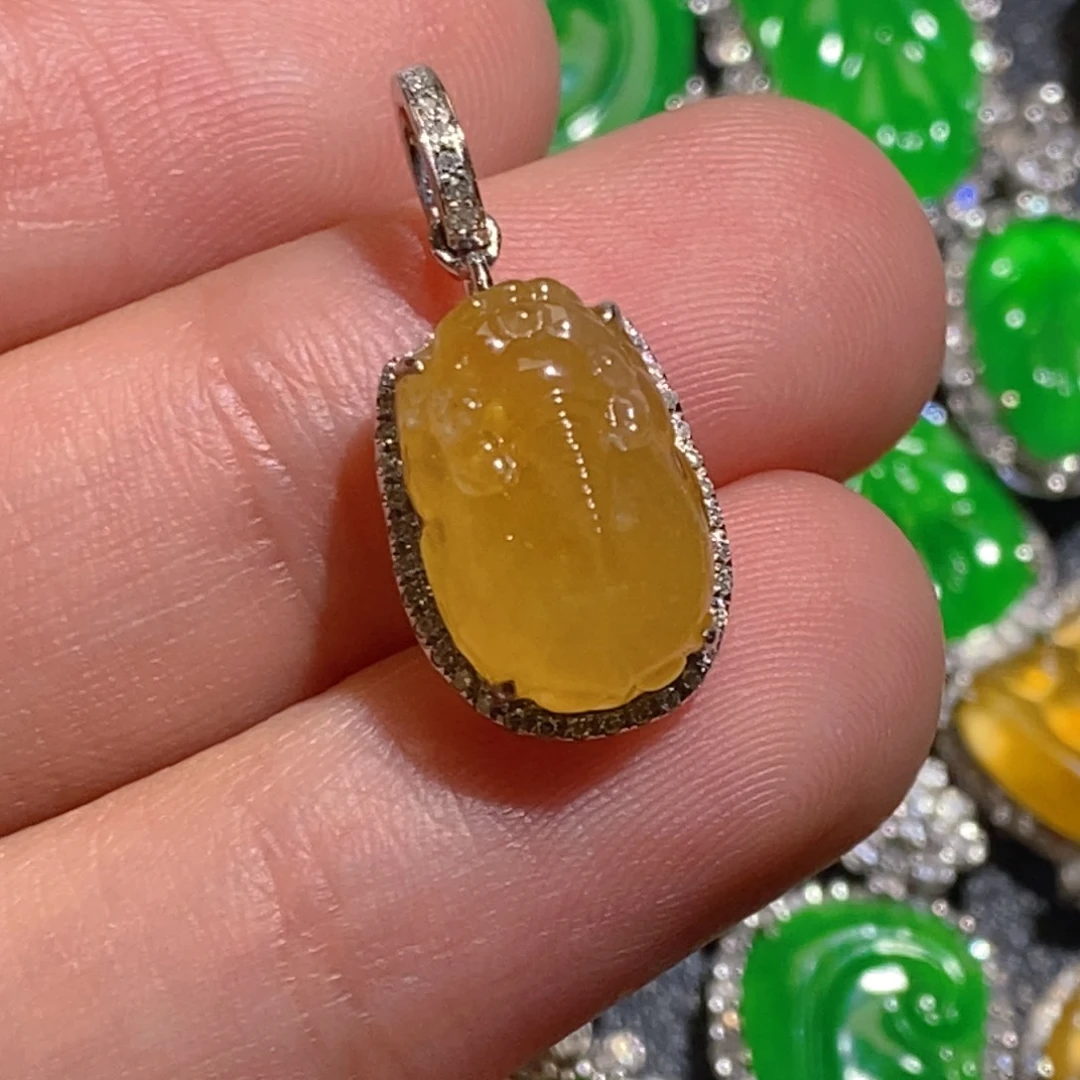 翡翠颈饰18K金镶嵌天然缅甸A货翡翠