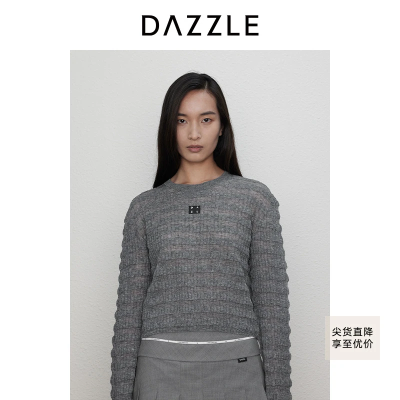 【上新】DAZZLE地素 毛针织衫24秋新款女装提花圆领上衣2I3E410